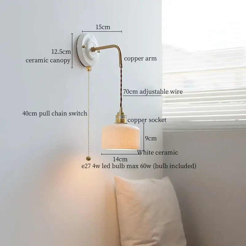 Decorbites copper arm white ceramic mountain wall lamp bedroom light