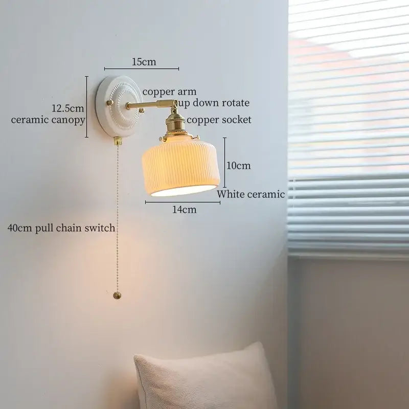 Decorbites copper arm white ceramic mountain wall lamp bedroom light
