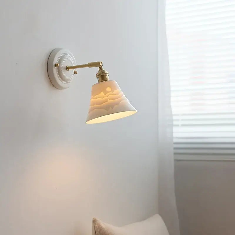 Decorbites copper arm white ceramic mountain wall lamp bedroom light
