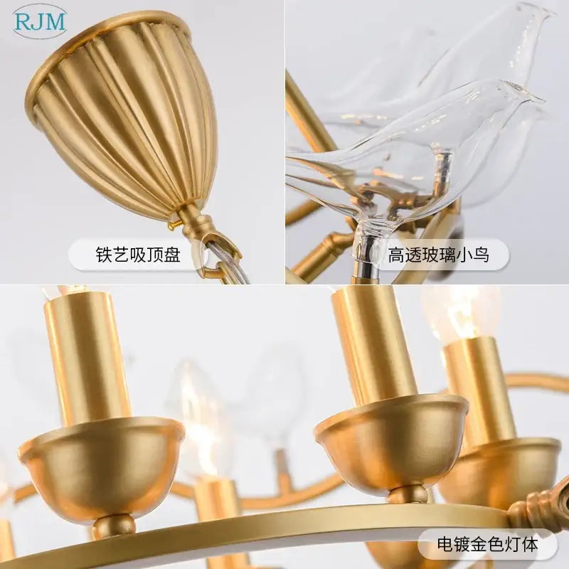 Decorbites copper bird chandelier dining room gold glass light