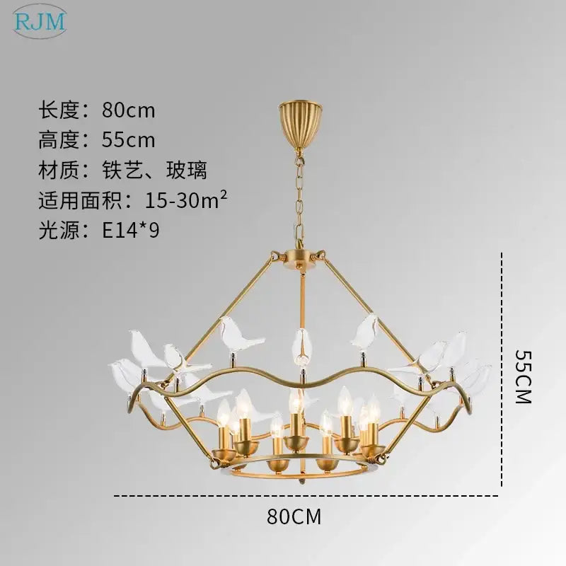 Decorbites copper bird chandelier dining room gold glass light