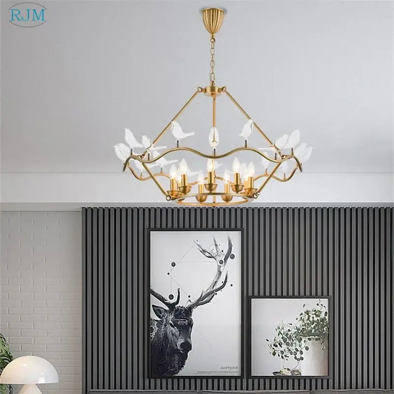 Decorbites copper bird chandelier dining room gold glass light