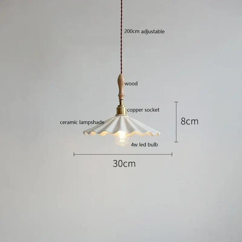 مصباح متدلي نحاسي سيراميك LED من DecorBites™ بمقبض خشبي لديكور المنزل