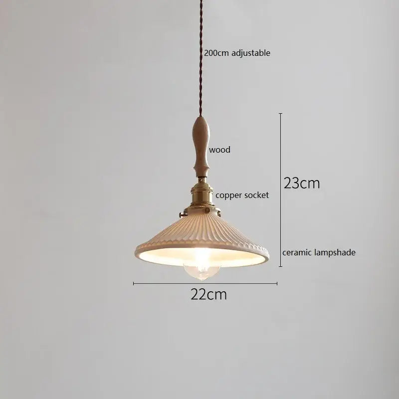 مصباح متدلي نحاسي سيراميك LED من DecorBites™ بمقبض خشبي لديكور المنزل
