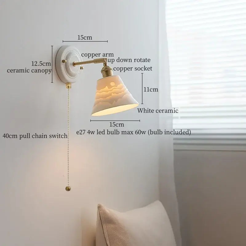 DecorBites™ Copper Ceramic LED Wall Lamp with Pull Chain Switch for Stair Living Room