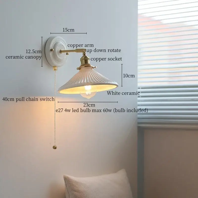 DecorBites™ Copper Ceramic LED Wall Lamp with Pull Chain Switch for Stair Living Room