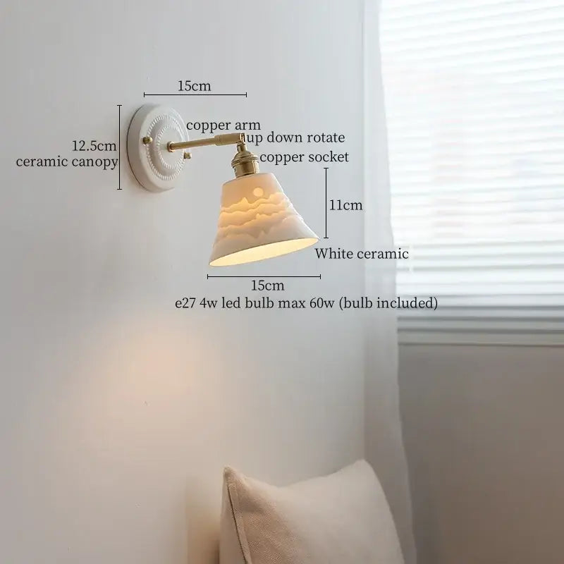 DecorBites™ Copper Ceramic LED Wall Lamp with Pull Chain Switch for Stair Living Room