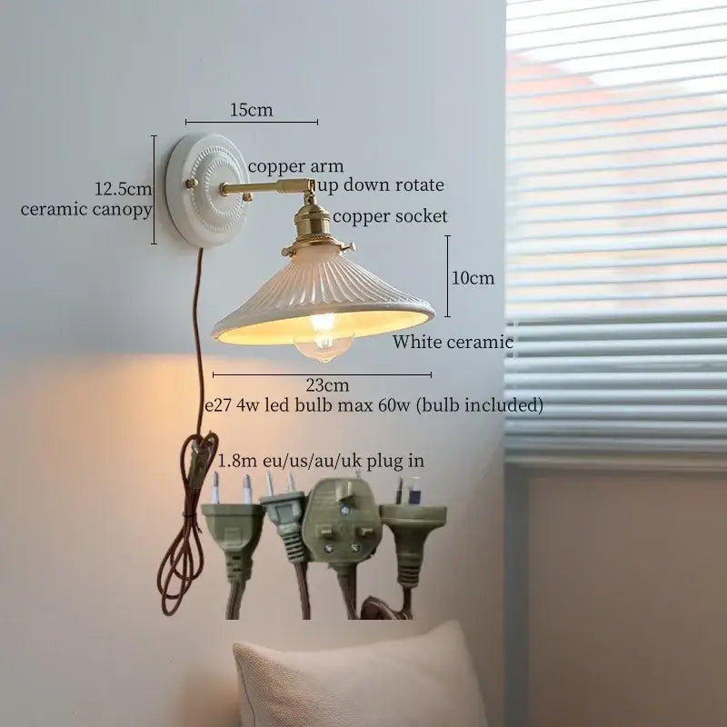 DecorBites™ Copper Ceramic LED Wall Lamp with Pull Chain Switch for Stair Living Room