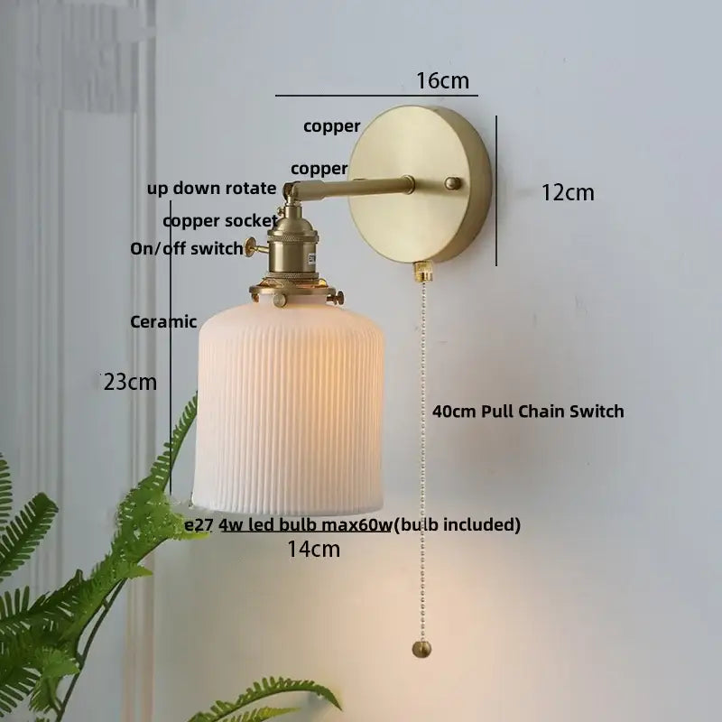 DecorBites™ Copper Ceramic LED Wall Light Fixture Pull Chain Switch Modern Wall Lamp