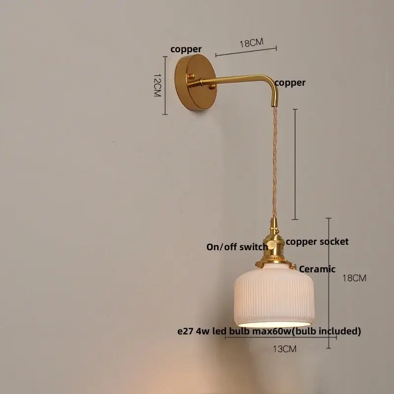 DecorBites™ Copper Ceramic LED Wall Light Fixture Pull Chain Switch Modern Wall Lamp