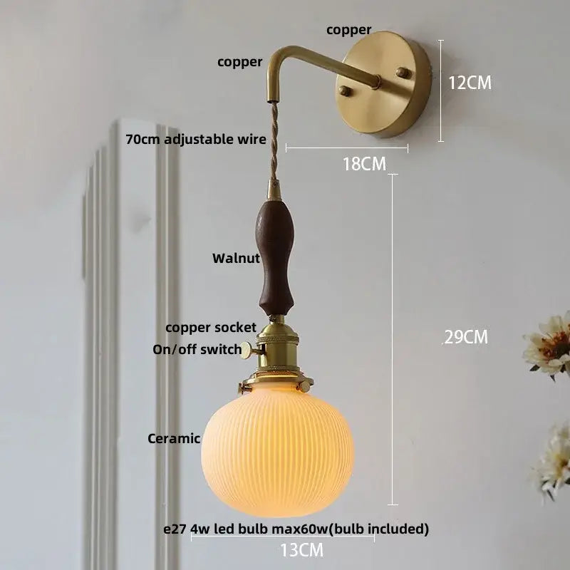 DecorBites™ Copper Ceramic LED Wall Light Fixture Pull Chain Switch Modern Wall Lamp