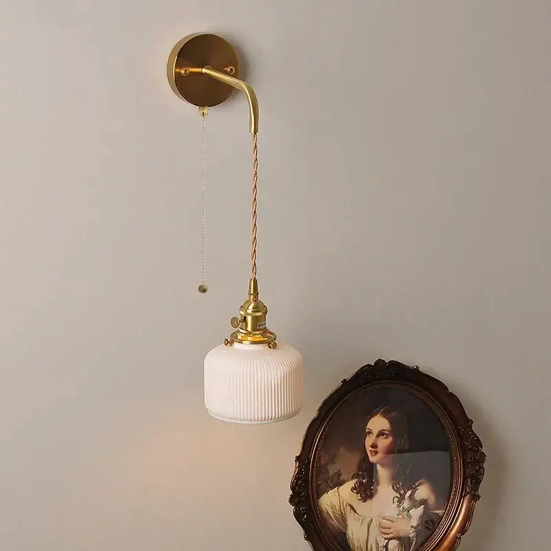 DecorBites™ Copper Ceramic LED Wall Light Fixture Pull Chain Switch Modern Wall Lamp