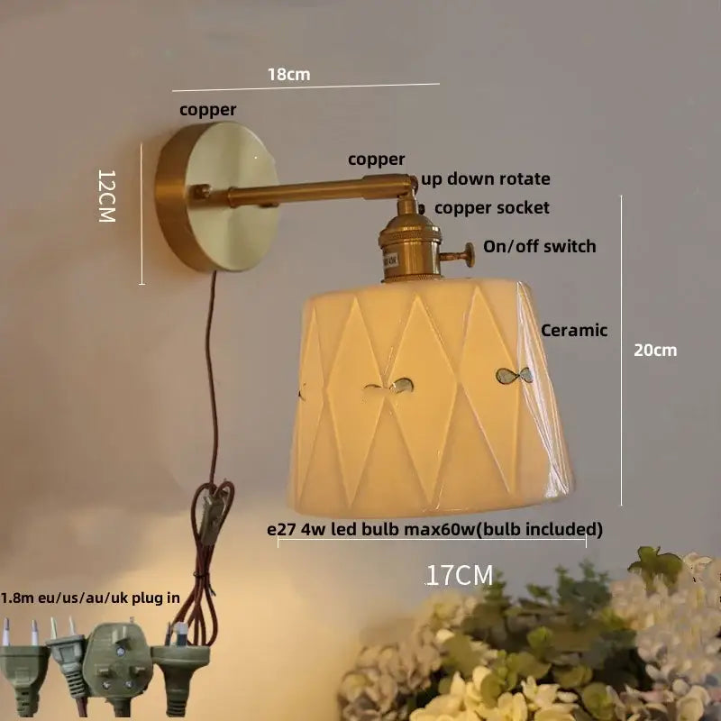 DecorBites™ Copper Ceramic LED Wall Light Fixture Pull Chain Switch Modern Wall Lamp