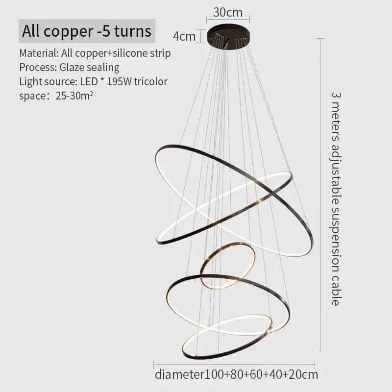 DecorBites™ Copper Circle Chandelier: Modern Minimalist Luxury for Living Room, Restaurant, Villa Staircase