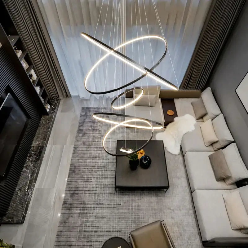 DecorBites™ Copper Circle Chandelier: Modern Minimalist Luxury for Living Room, Restaurant, Villa Staircase