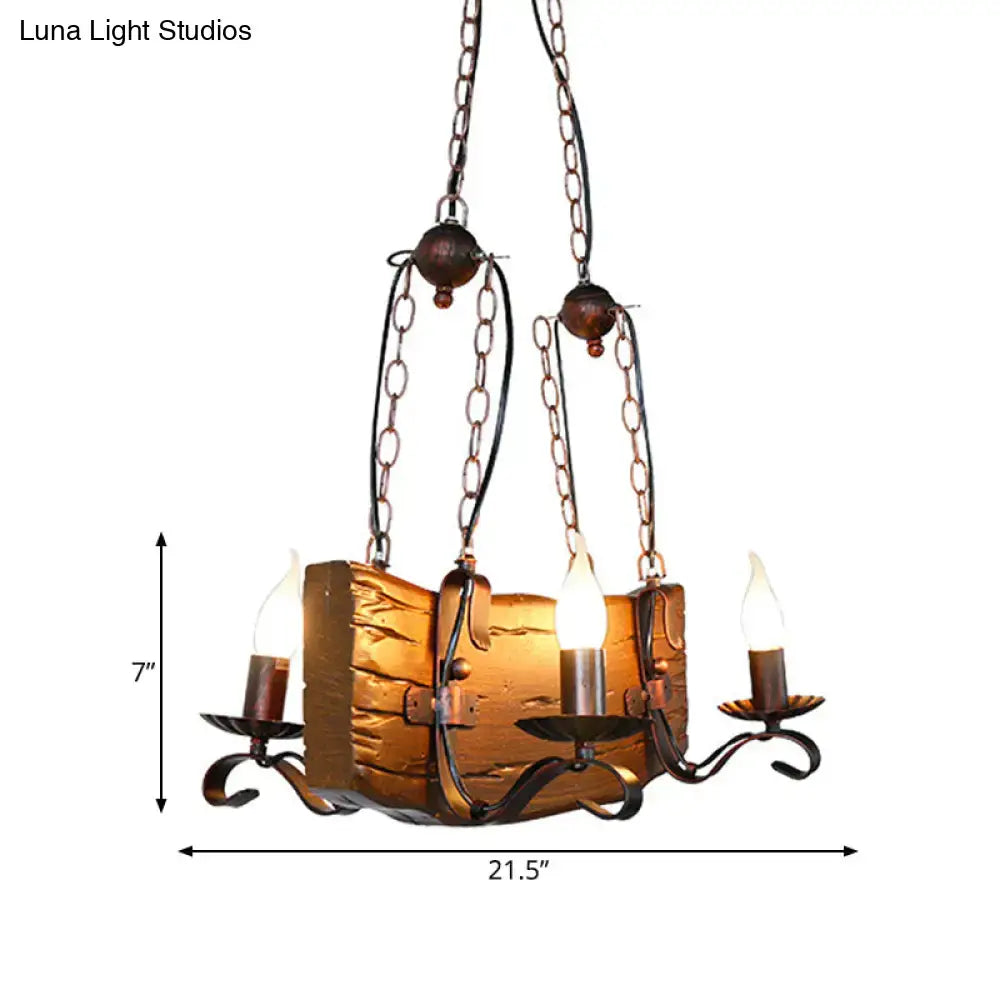 DecorBites™ Copper Metal Pendant Lamp with Wood Beam - Island Lighting for Warehouse - 4 Lights