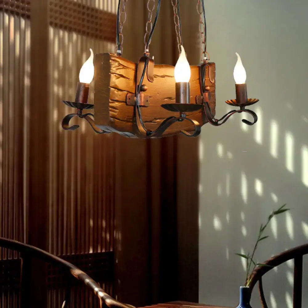 DecorBites™ Copper Metal Pendant Lamp with Wood Beam - Island Lighting for Warehouse - 4 Lights