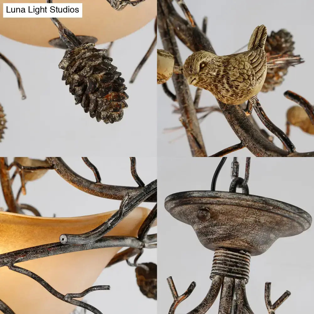 DecorBites™ Country Bronze 3-Light Bowl Semi Flush Mount with Frosted Glass - Ideal for Bedroom Lighting