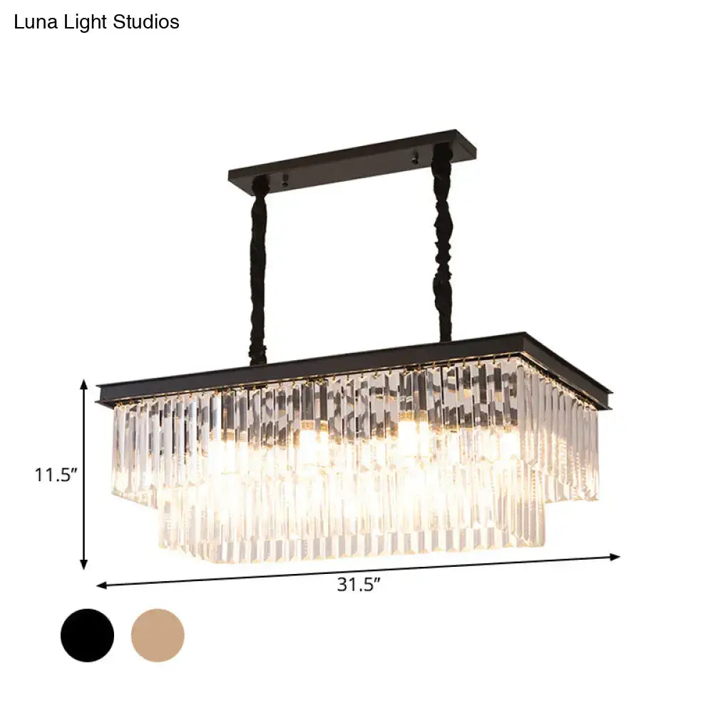 DecorBites™ Country Dining Room Island Lamp with Rectangular Crystal Shade - 8 Bulbs Hanging Light Kit