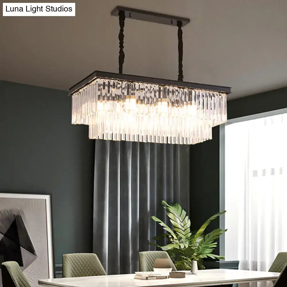 DecorBites™ Country Dining Room Island Lamp with Rectangular Crystal Shade - 8 Bulbs Hanging Light Kit