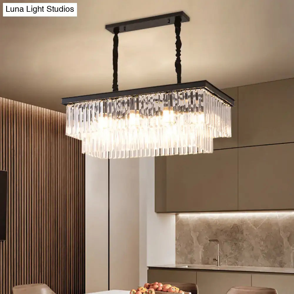 DecorBites™ Country Dining Room Island Lamp with Rectangular Crystal Shade - 8 Bulbs Hanging Light Kit