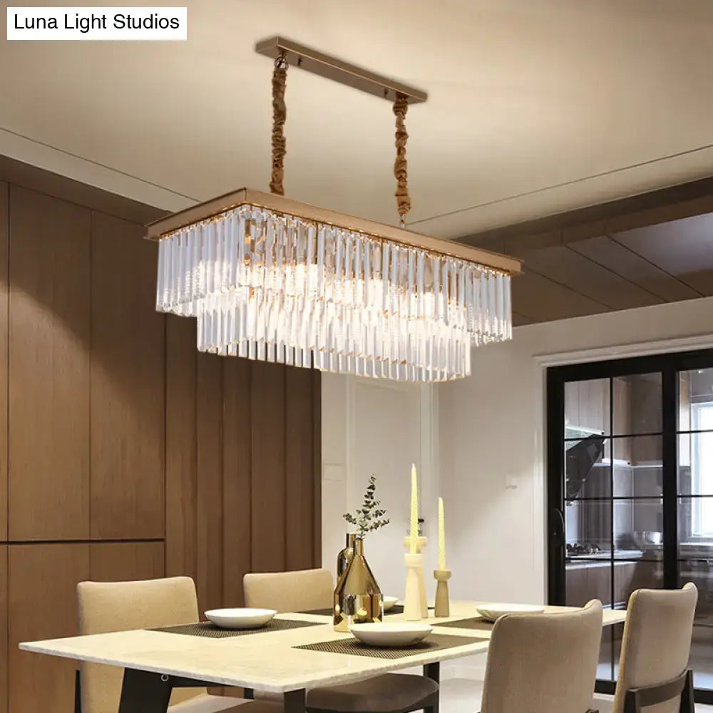DecorBites™ Country Dining Room Island Lamp with Rectangular Crystal Shade - 8 Bulbs Hanging Light Kit