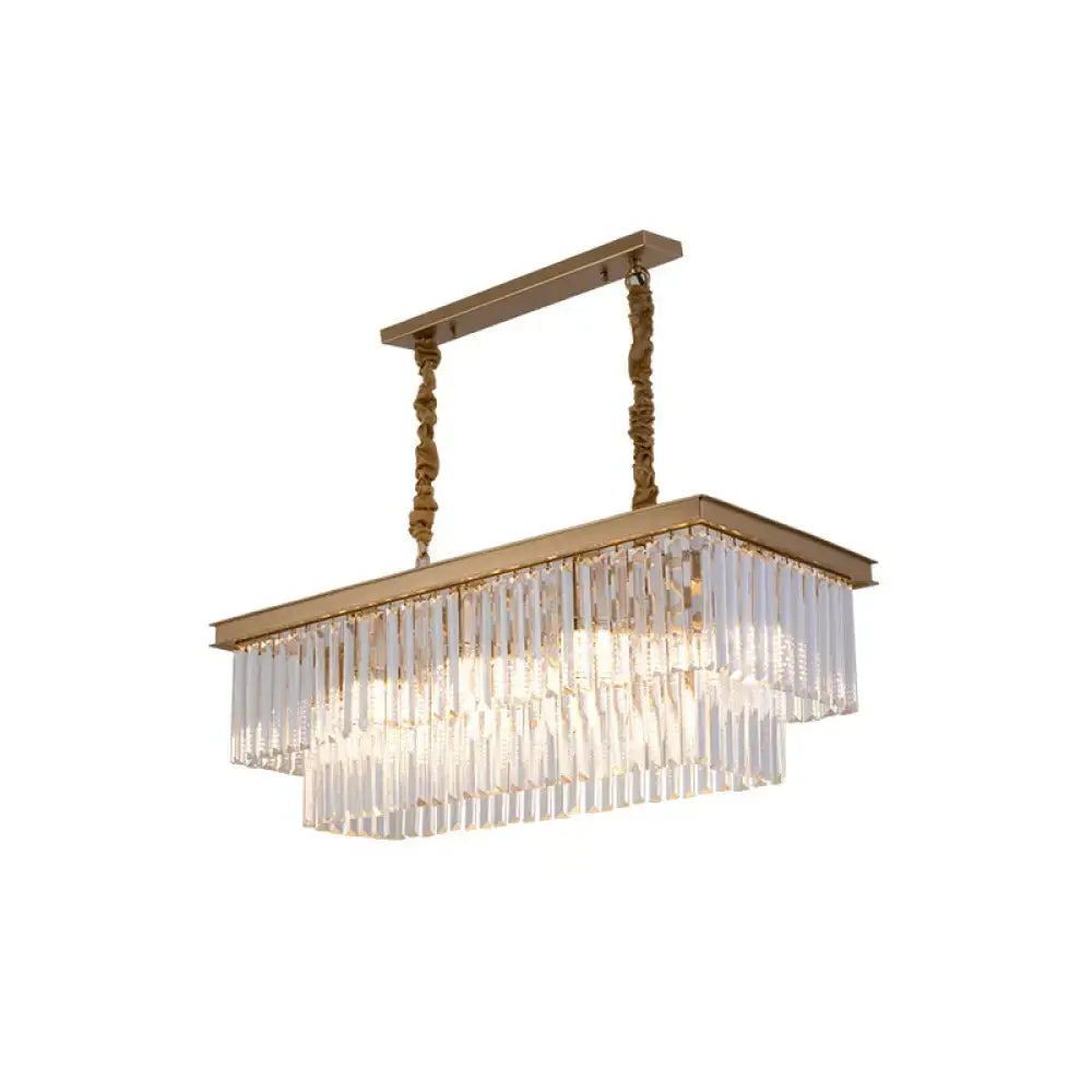 DecorBites™ Country Dining Room Island Lamp with Rectangular Crystal Shade - 8 Bulbs Hanging Light Kit