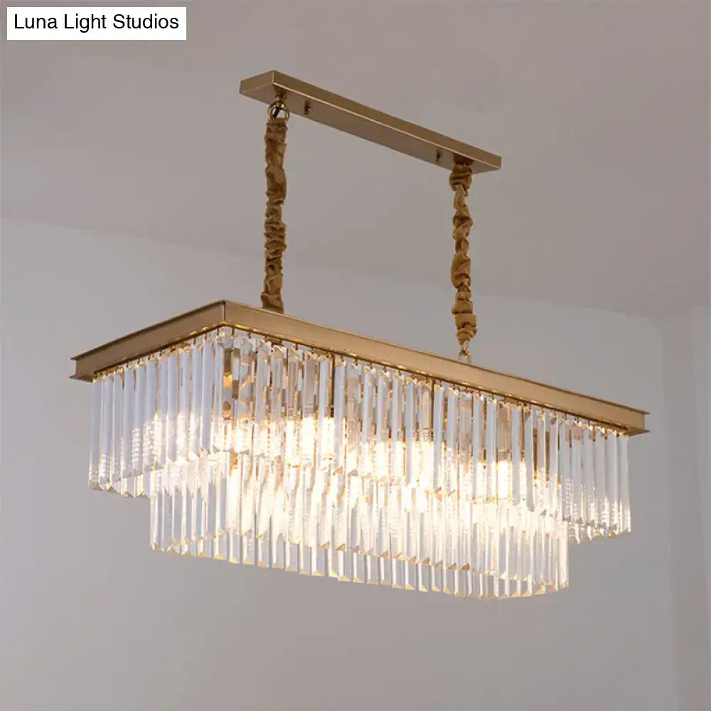 DecorBites™ Country Dining Room Island Lamp with Rectangular Crystal Shade - 8 Bulbs Hanging Light Kit