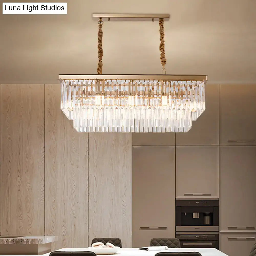 DecorBites™ Country Dining Room Island Lamp with Rectangular Crystal Shade - 8 Bulbs Hanging Light Kit