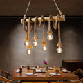 DecorBites™ Country Hemp Rope Pendant Lighting with Bamboo Stick - 6 Bulbs, Brown Finish