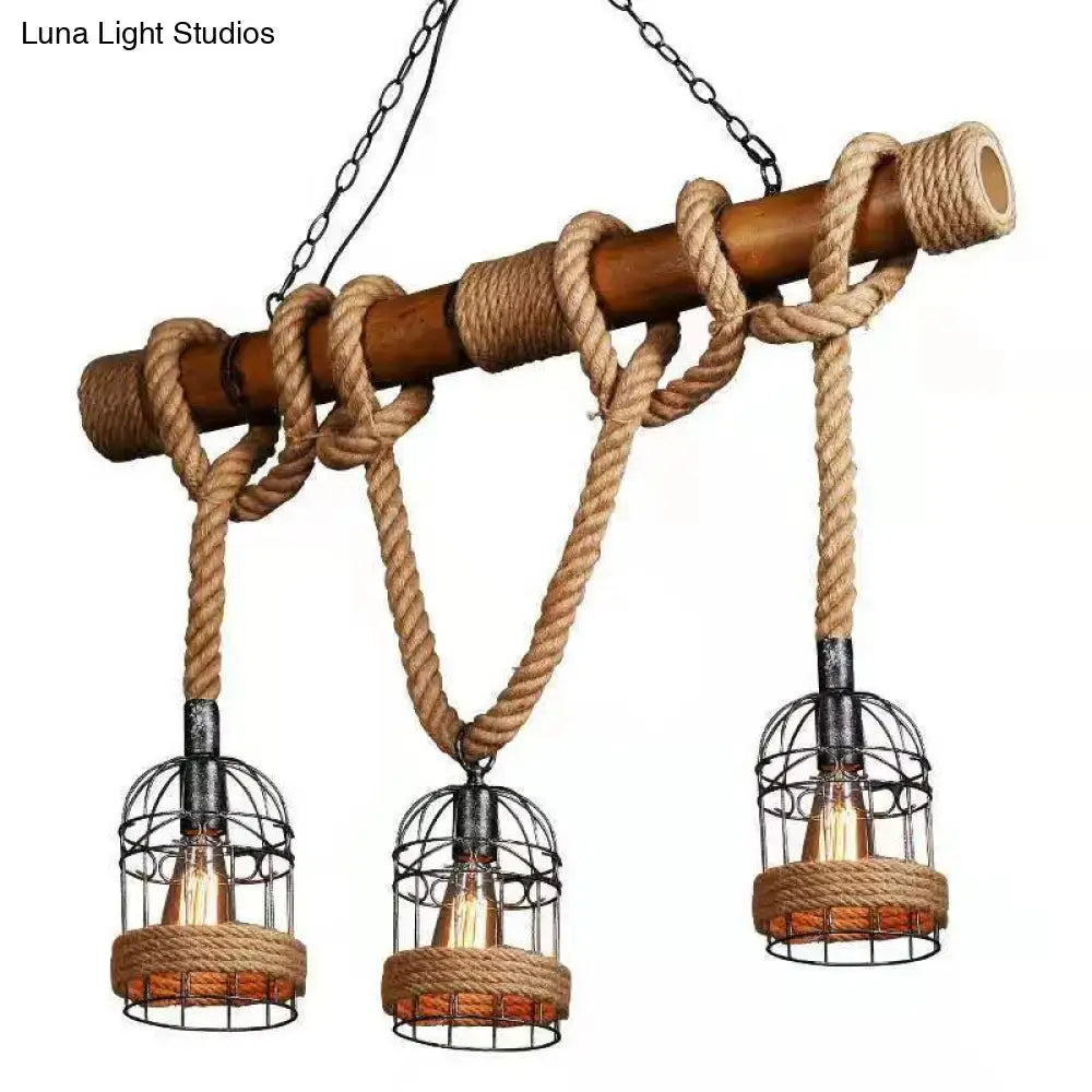 DecorBites™ Country Style Bamboo Hanging Lamp - 3 Lights, Linear Design - Perfect for Restaurants, With Hemp Rope