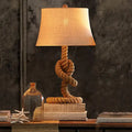 DecorBites™ Country Style Fabric Empire Shade Table Lamp: 1-Light Night Light with Rope Pedestal in Flaxen