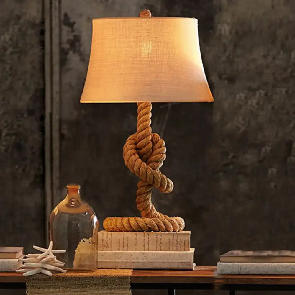 DecorBites™ Country Style Fabric Empire Shade Table Lamp: 1-Light Night Light with Rope Pedestal in Flaxen