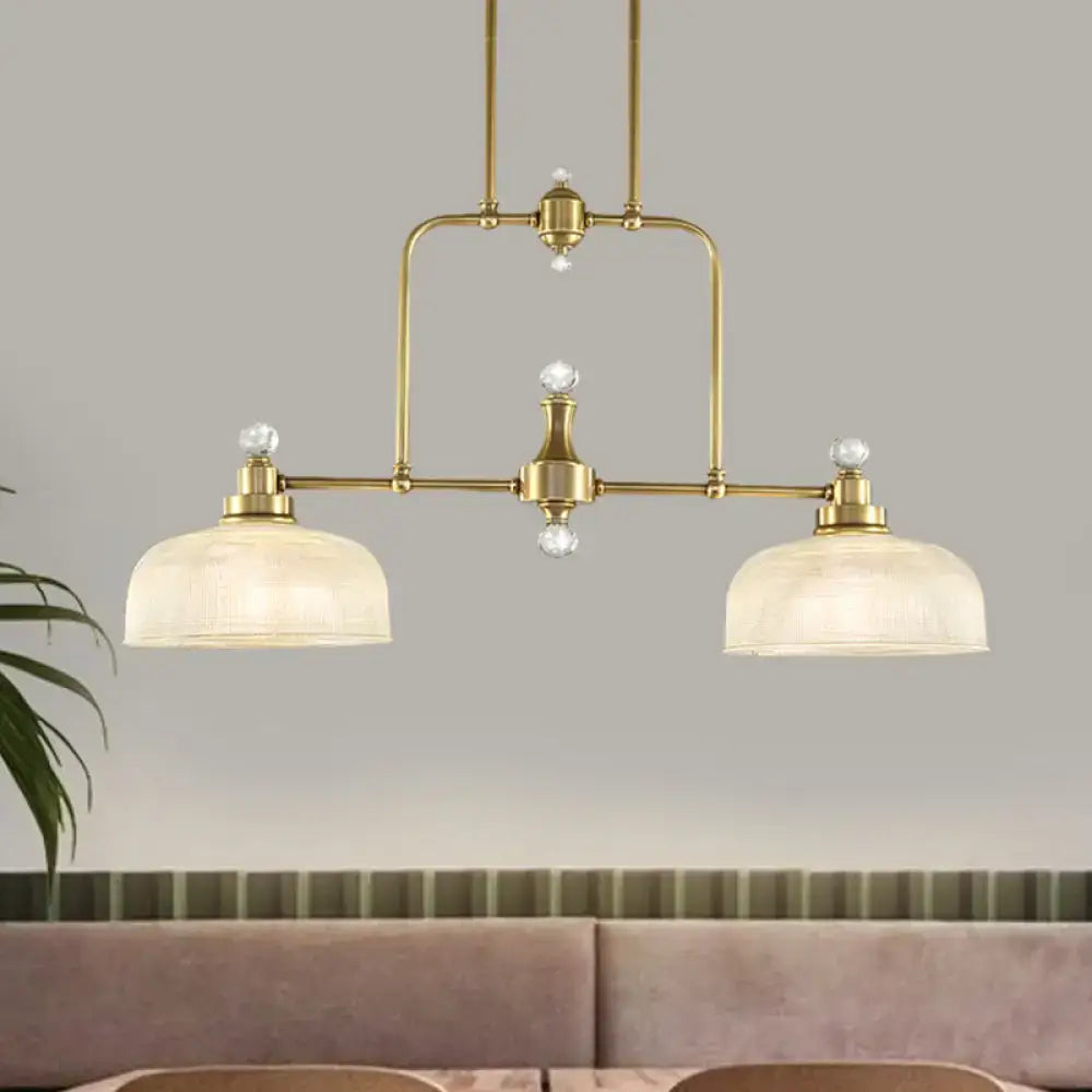 DecorBites™ Country Style Gold Island Pendant with Clear Prismatic Glass and 2 Bulbs - Metal Hanging Light Kit