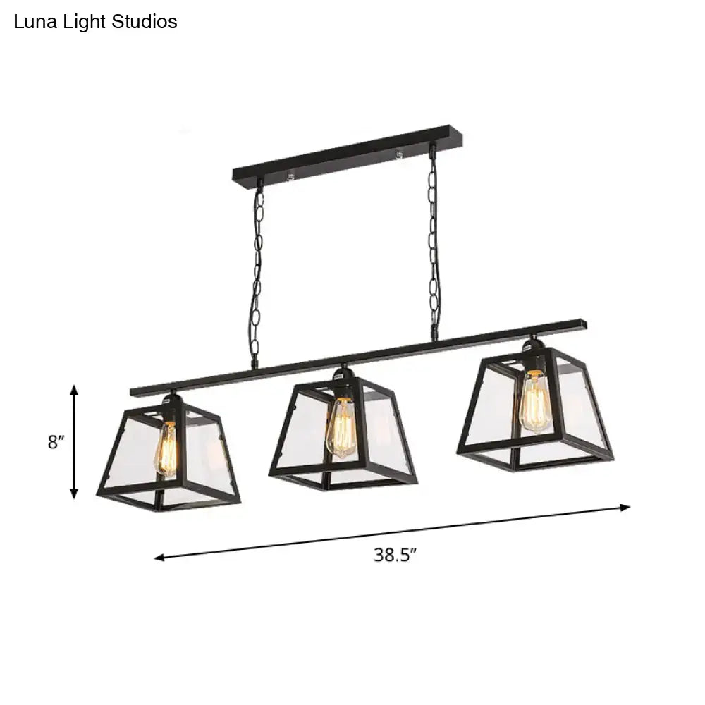 DecorBites™ Countryside Clear Glass Island Pendant Light with Black Frame - 3 Bulbs