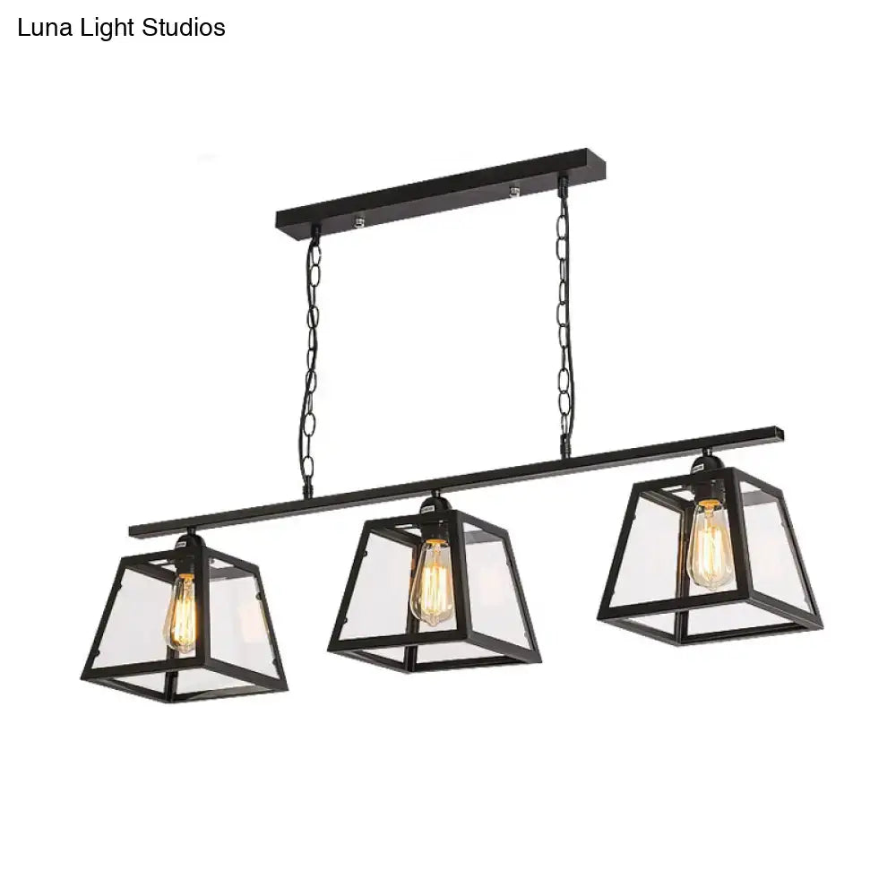 DecorBites™ Countryside Clear Glass Island Pendant Light with Black Frame - 3 Bulbs