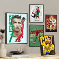 A framed red and green cr7 self-adhesive art poster featuring cristiano ronaldo for home decor by DecorBites™