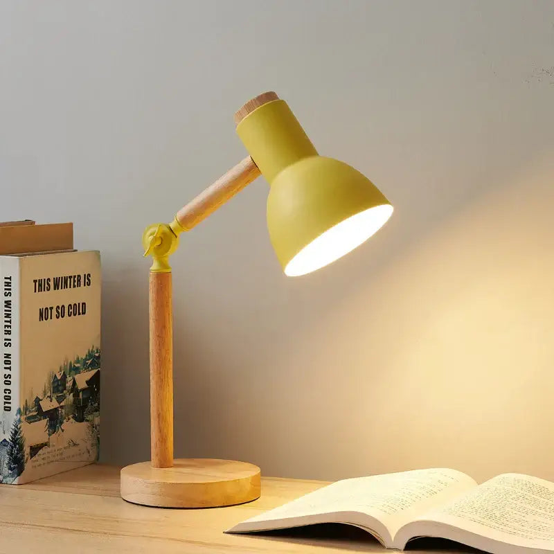 DecorBites™ Creative Nordic Table Lamp Wooden Art LED Turn Head Simple Bedside Desk Light/Eye Protection Reading&Bedroom Study Lamp