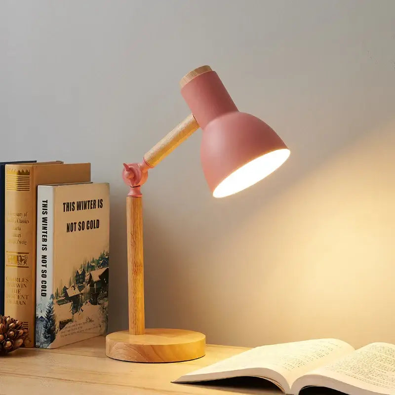 DecorBites™ Creative Nordic Table Lamp Wooden Art LED Turn Head Simple Bedside Desk Light/Eye Protection Reading&Bedroom Study Lamp
