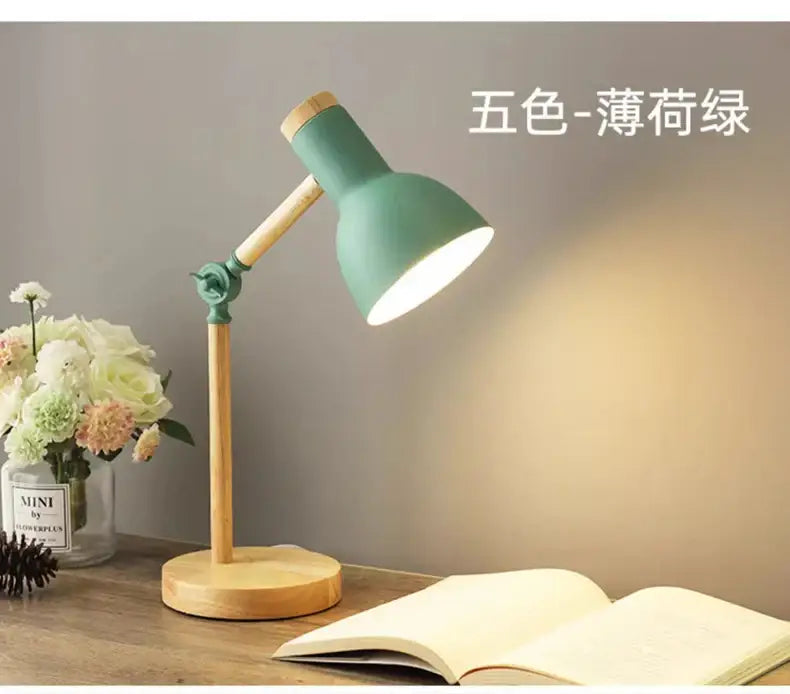 DecorBites™ Creative Nordic Table Lamp Wooden Art LED Turn Head Simple Bedside Desk Light/Eye Protection Reading&Bedroom Study Lamp