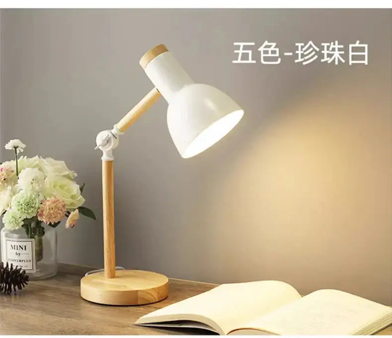 DecorBites™ Creative Nordic Table Lamp Wooden Art LED Turn Head Simple Bedside Desk Light/Eye Protection Reading&Bedroom Study Lamp