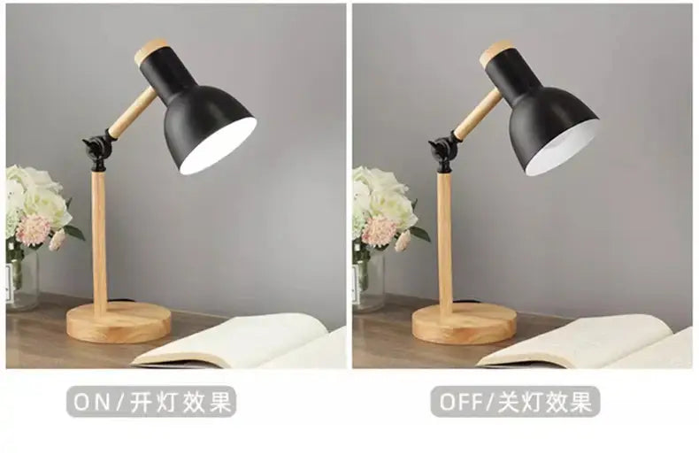 DecorBites™ Creative Nordic Table Lamp Wooden Art LED Turn Head Simple Bedside Desk Light/Eye Protection Reading&Bedroom Study Lamp