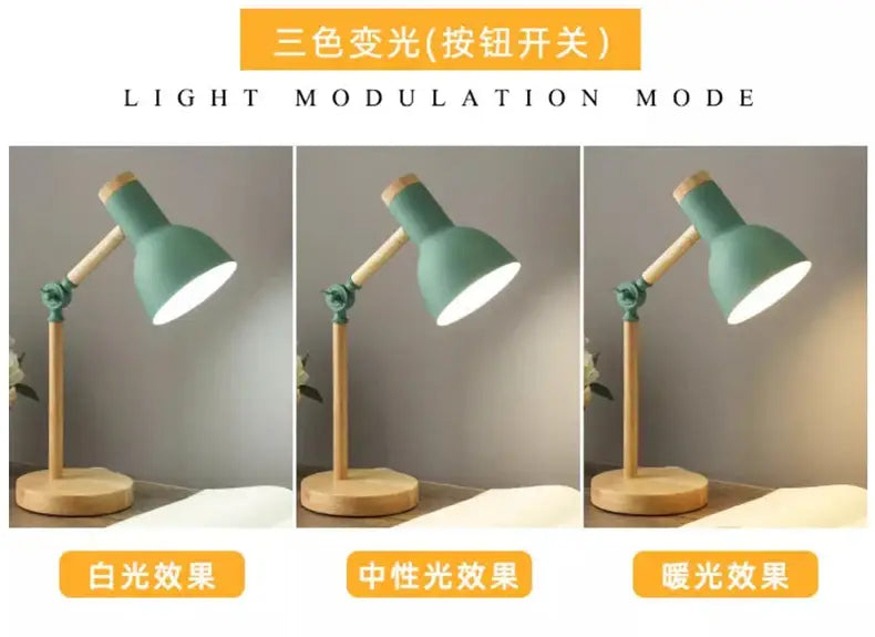 DecorBites™ Creative Nordic Table Lamp Wooden Art LED Turn Head Simple Bedside Desk Light/Eye Protection Reading&Bedroom Study Lamp