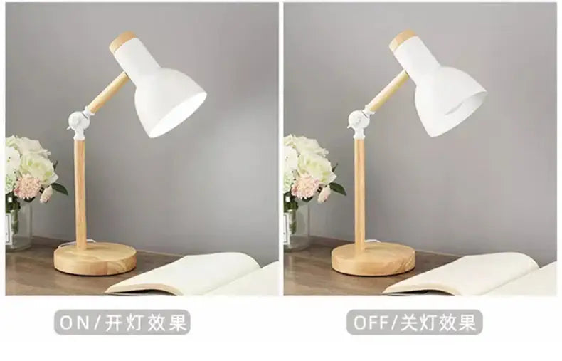 DecorBites™ Creative Nordic Table Lamp Wooden Art LED Turn Head Simple Bedside Desk Light/Eye Protection Reading&Bedroom Study Lamp