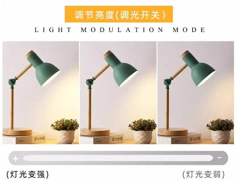 DecorBites™ Creative Nordic Table Lamp Wooden Art LED Turn Head Simple Bedside Desk Light/Eye Protection Reading&Bedroom Study Lamp