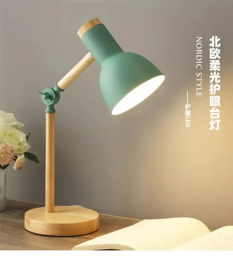 DecorBites™ Creative Nordic Table Lamp Wooden Art LED Turn Head Simple Bedside Desk Light/Eye Protection Reading&Bedroom Study Lamp