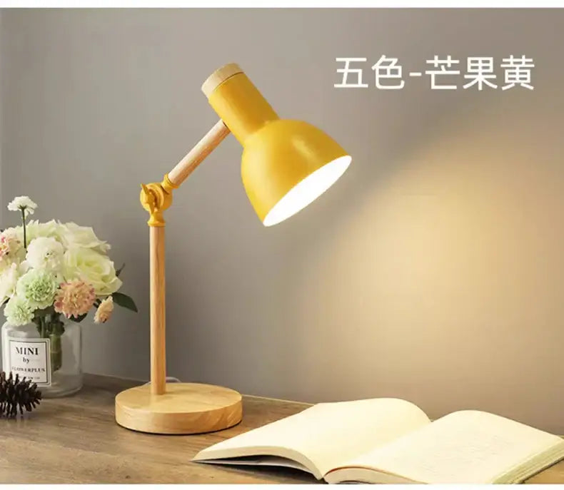 DecorBites™ Creative Nordic Table Lamp Wooden Art LED Turn Head Simple Bedside Desk Light/Eye Protection Reading&Bedroom Study Lamp