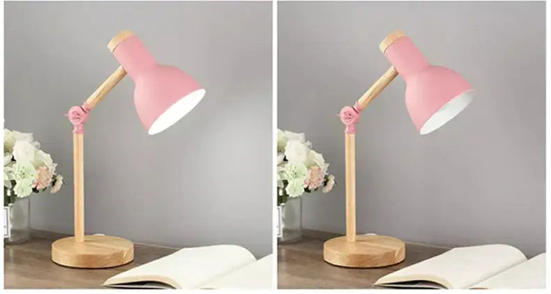 DecorBites™ Creative Nordic Table Lamp Wooden Art LED Turn Head Simple Bedside Desk Light/Eye Protection Reading&Bedroom Study Lamp