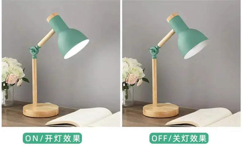 DecorBites™ Creative Nordic Table Lamp Wooden Art LED Turn Head Simple Bedside Desk Light/Eye Protection Reading&Bedroom Study Lamp