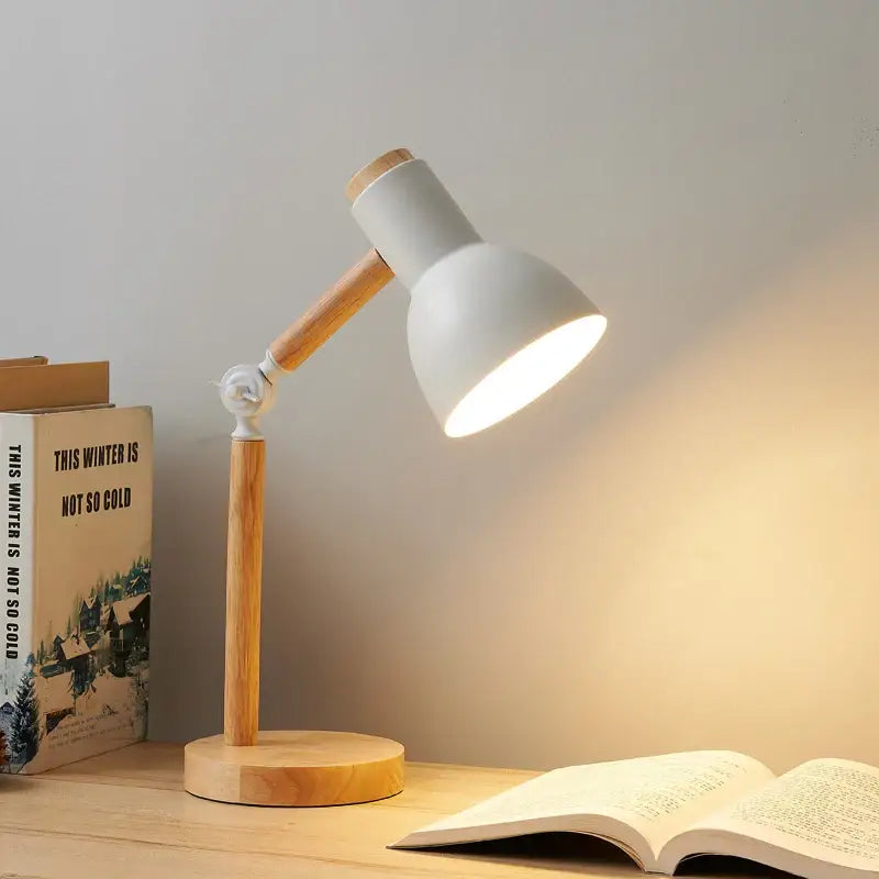DecorBites™ Creative Nordic Table Lamp Wooden Art LED Turn Head Simple Bedside Desk Light/Eye Protection Reading&Bedroom Study Lamp